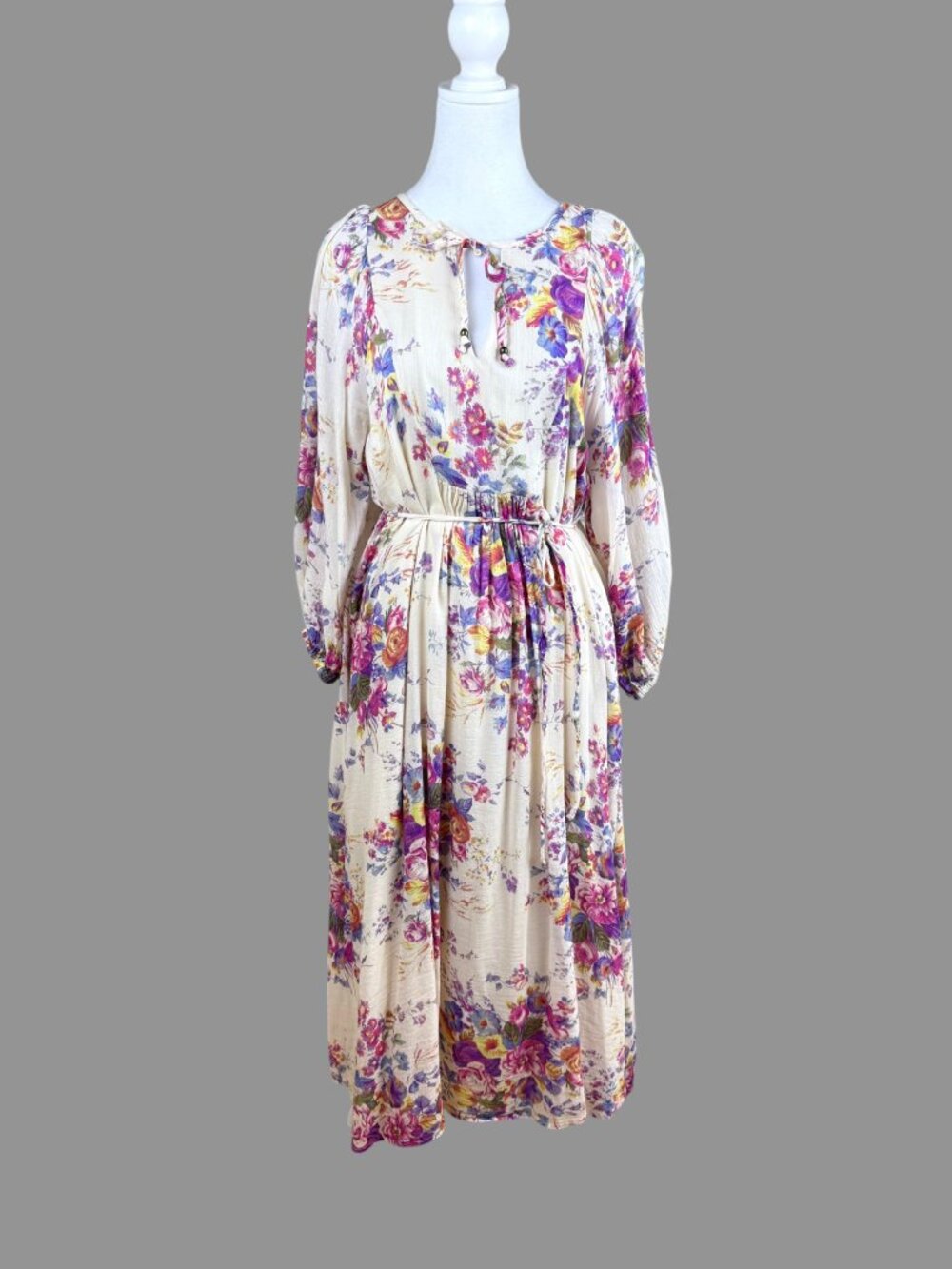 Auguste Maxi Dress Cotton Blend Floral Cottagecore Romantic Beige Multi (M) - Picture 2 of 10